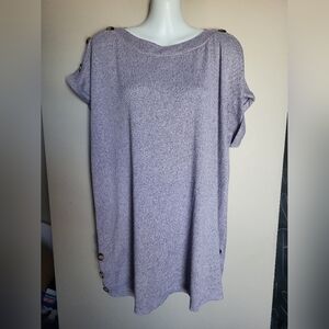 French Twist Light Purple Button-Detail Top, Size 2X